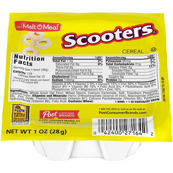 Malt O Meal Scooters Cereal 1 oz., PK96, Malt O Meal, Mfr#: 27164